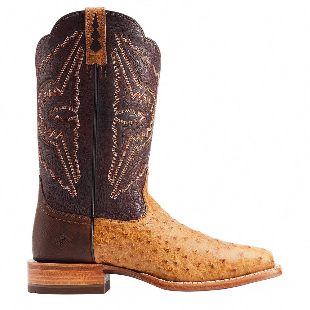 NEW ARIAT men's broncy ostrich square toe boot in brown - Picture 1 of 3